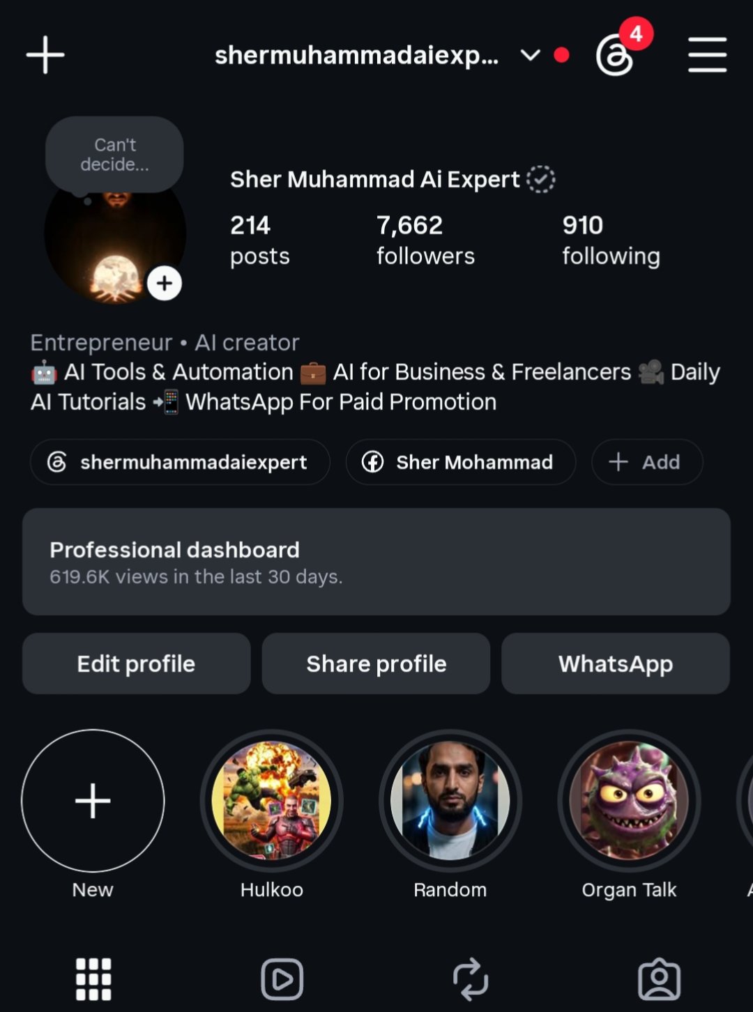 Instagram profile showing social media results
